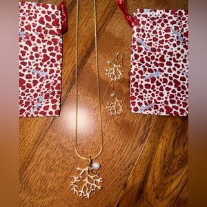 Brighton Reef Coral Pearl Gold Crystal Necklace And Earring Set
